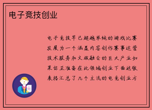 电子竞技创业